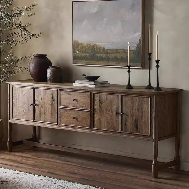 Buffet patiné American Country Style, Marron clair, H 32,68 po x l 78,74 po x P 18,9 po
