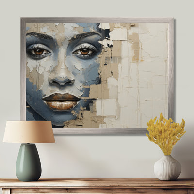 Blue And Beige African Woman Collage I - African Art Framed Prints