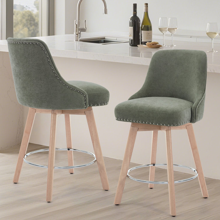Swivel Upholstered 26''Counter Stool And Bar Stools With Full Back And Solid Wood Frame