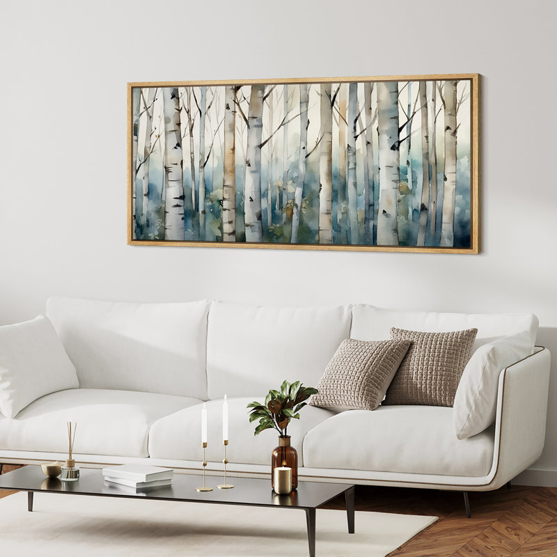«Blue Birch Tree Forest», impression sur toile encadrée surdimensionnée, Naturel, H 30 po x l 60 po