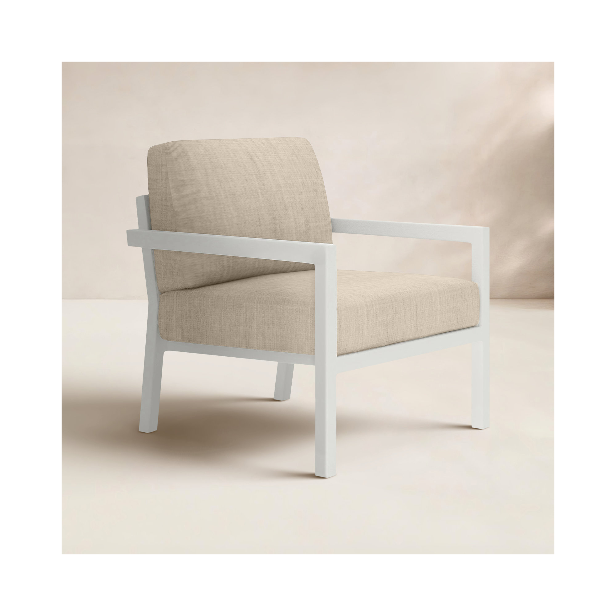 Vivant Patio Chair with Sunbrella® Cushions, White, Canvas Flax