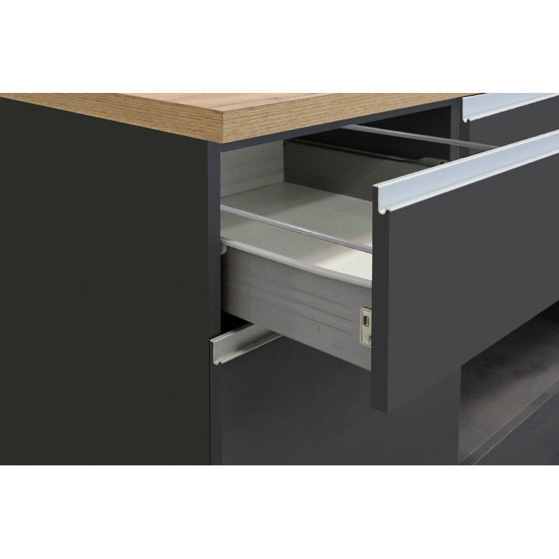 Sadrac Wood Kitchen Island, Anthracite Grey/Oak