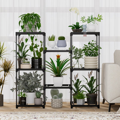 Plant Stand Indoor Outdoor Plant Shelf Stand, 3 Tiers 8 Pots Large Potted Metal Flower Plant Rack For Multiple Plants, Black