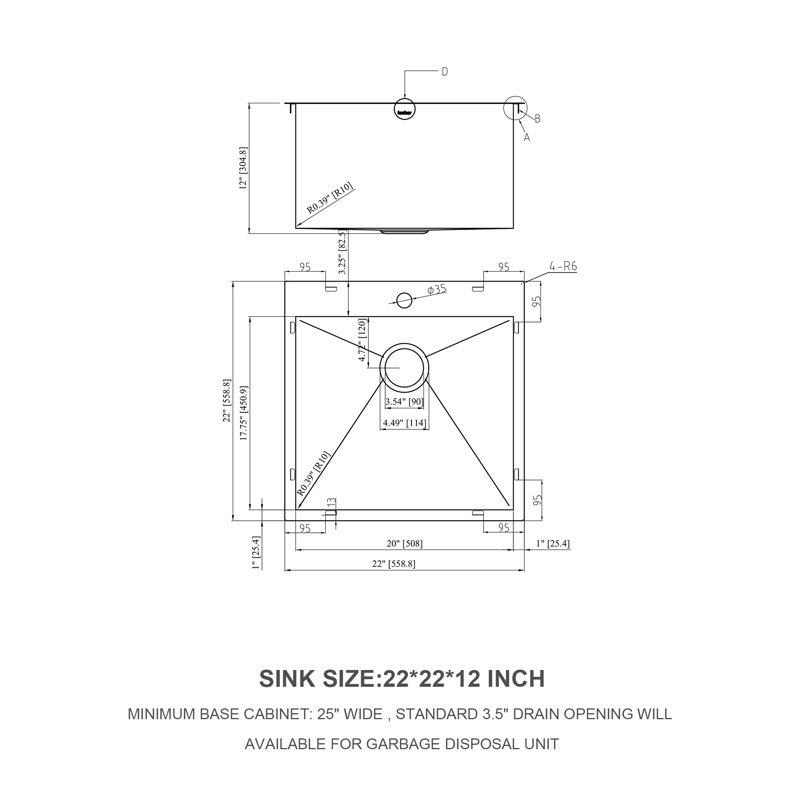 22" L x 22" W Drop-In Stainless Steel Kitchen Sink, Utility Sink with Sink Grid, Strainer and Roll-Up Rack