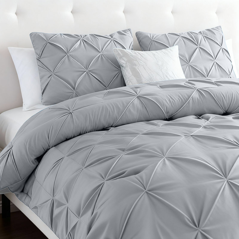 Aspire Homeware High Quality Microfiber Pintuck Design Duvet Cover With Pillowcases, Kingsize Duvet Cover  + 2 Pillowcases