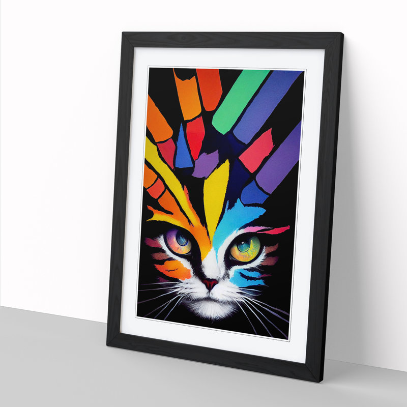 Desideria Cat Crayon Art - Picture Frame Print, 64cm H x 46cm W, Oak Framed