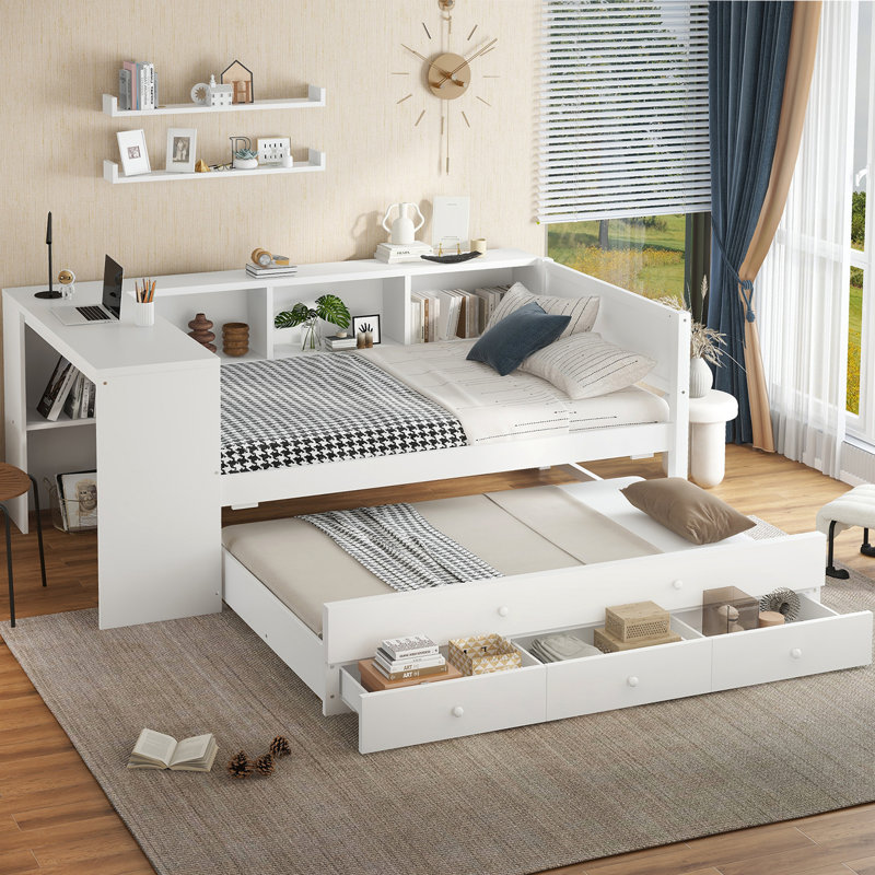 Lit de jour simple avec couchette, Blanc