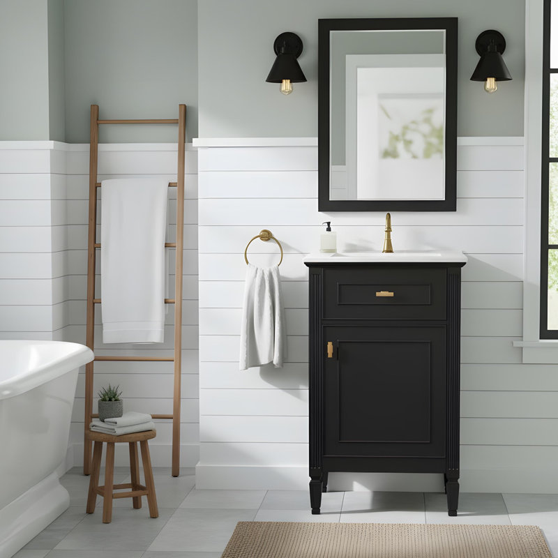 Armoire de salle de bain moderne et robuste avec beaucoup de rangement et lavabo, Noir
