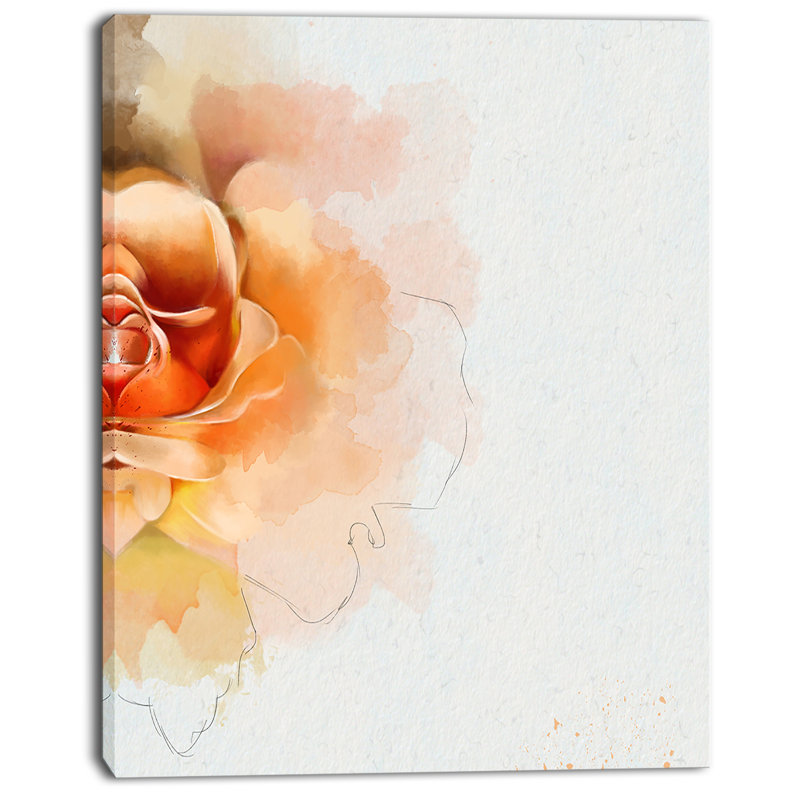 « orange rose fleur aquarelle », reproduction d’impression sur toile tendue, H 20 po x l 12 po x P 1po