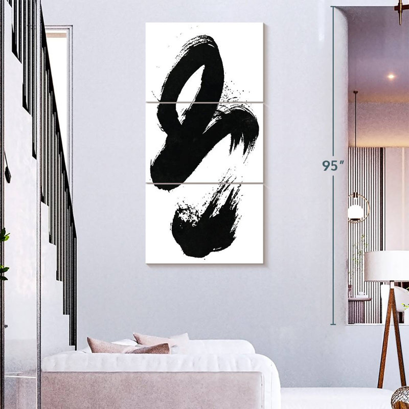 Coup de pinceau tourbillonnant noir, H 75 po x l 36 po