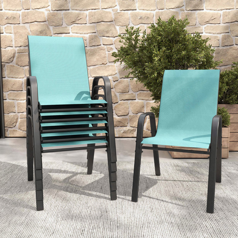 6-Piece Outdoor Dining Chairs with Ergonomic Wide Seat, Sky Blue