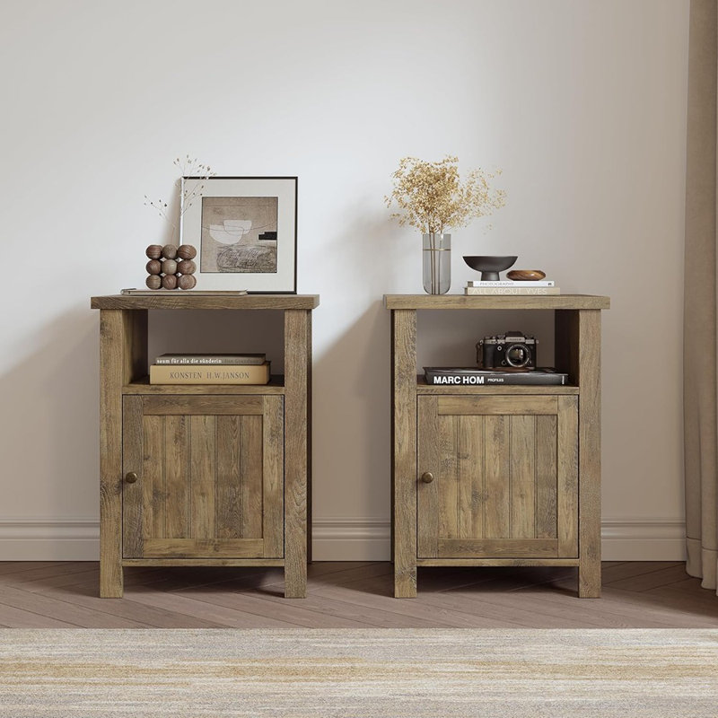 Ensemble de 2 tables de bout de style campagnard rustique avec rangement pour le salon de la chambre à coucher
