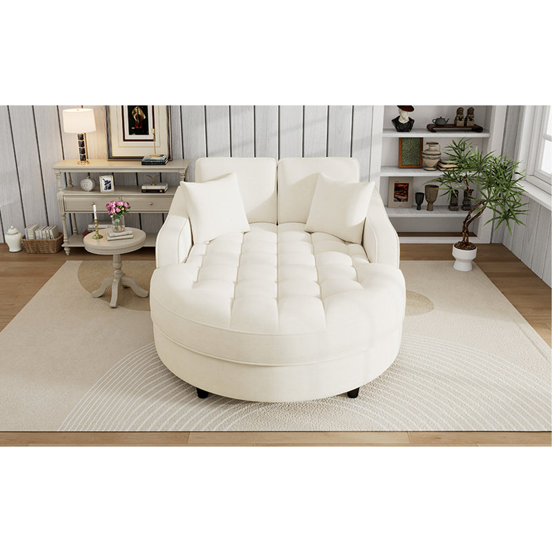 Chaise longue beige de 55 po. Nombre de places assises. Oreillers amovibles. Revêtement en chenille. Fabrication. Lit moderne rembourré en mousse. Siège spacieux. Chenille de luxe. Fabrication solide. Qualité