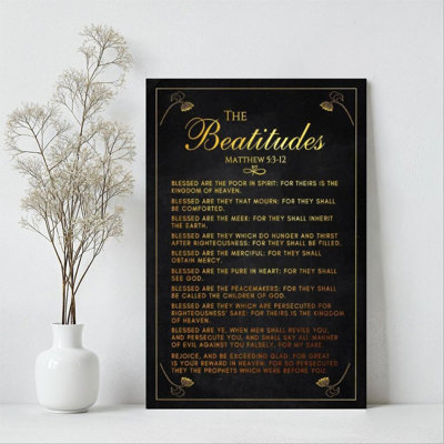 1Pc Framed Canvas Poster Print Bible Verses, Beatitudes, Religious Art Style Wall Art Wall Pediments, Wall Decor, Perfect for Room Decor Living Room B