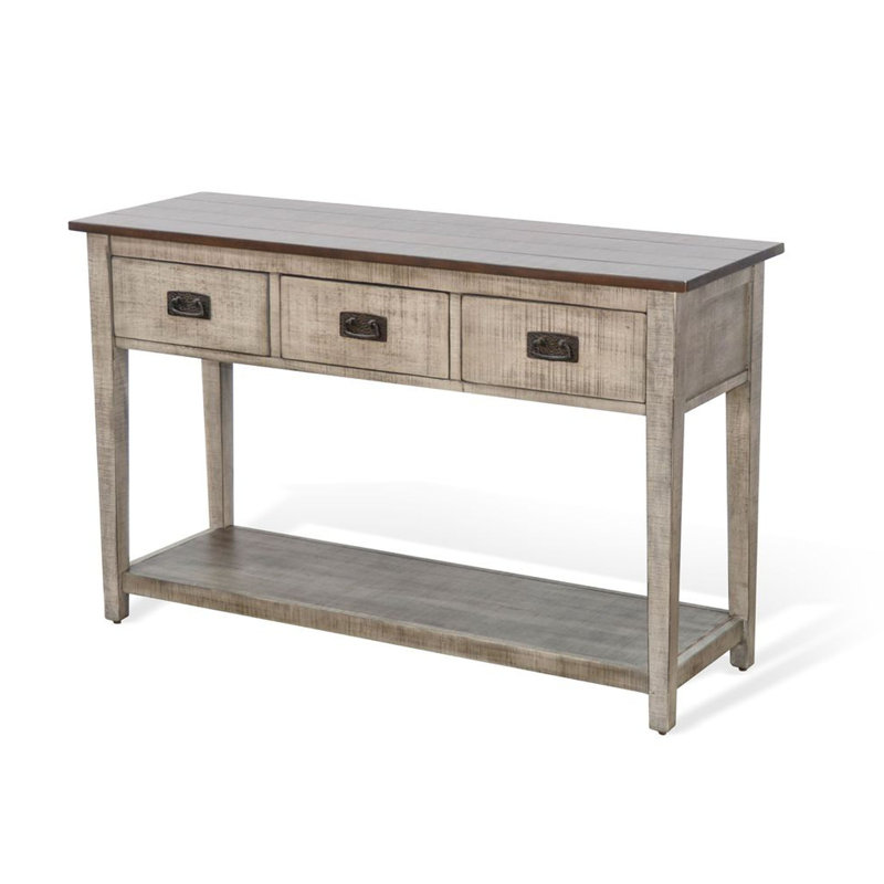 Console Camie, 48 po, 3 tiroirs, acajou massif gris