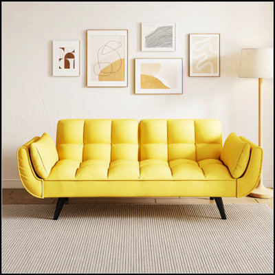 Comfortable Blue Sofa With Soft Armrests And Throw Pillows, Perfect For Small Apartments And Bedrooms.