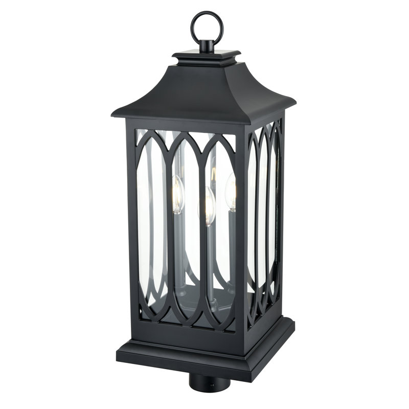 3 Light Outdoor Post Lantern in Powder Coated Black