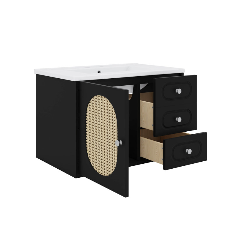 Ensemble de meuble-lavabo 30 "avec lavabo en céramique, armoire à 2 tiroirs pour une vaste organisation de salle de bain