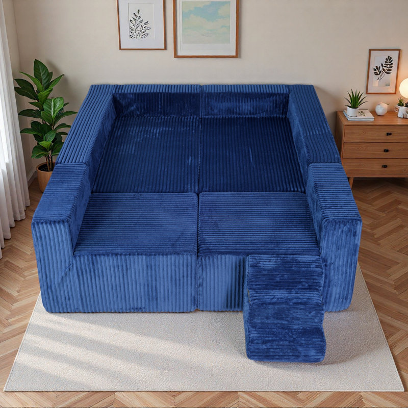 Canapé modulaire en forme de U Boneless, Velours côtelé bleu, Oui