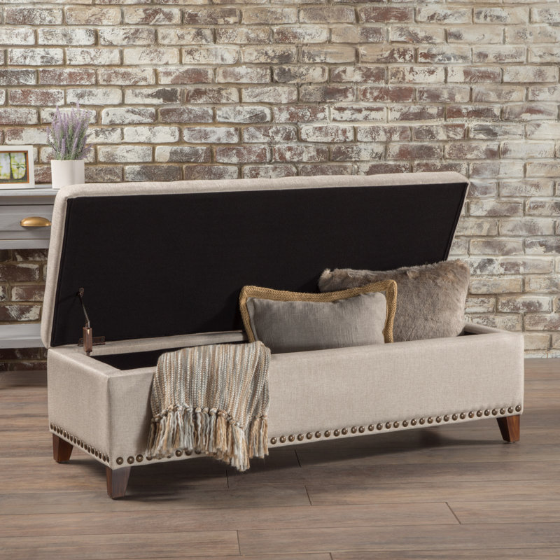 Bluford Upholstered Storage Bench, Beige/Brown