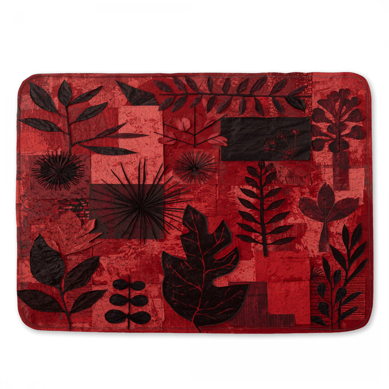 Tapis de bain rouge et noir, L 24 po x L 17 po