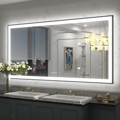 Miroir de salle de bain / de meuble-lavabo avec cadre en verre trempé à DEL certifié Aevar UL avec garantie de 3 ans