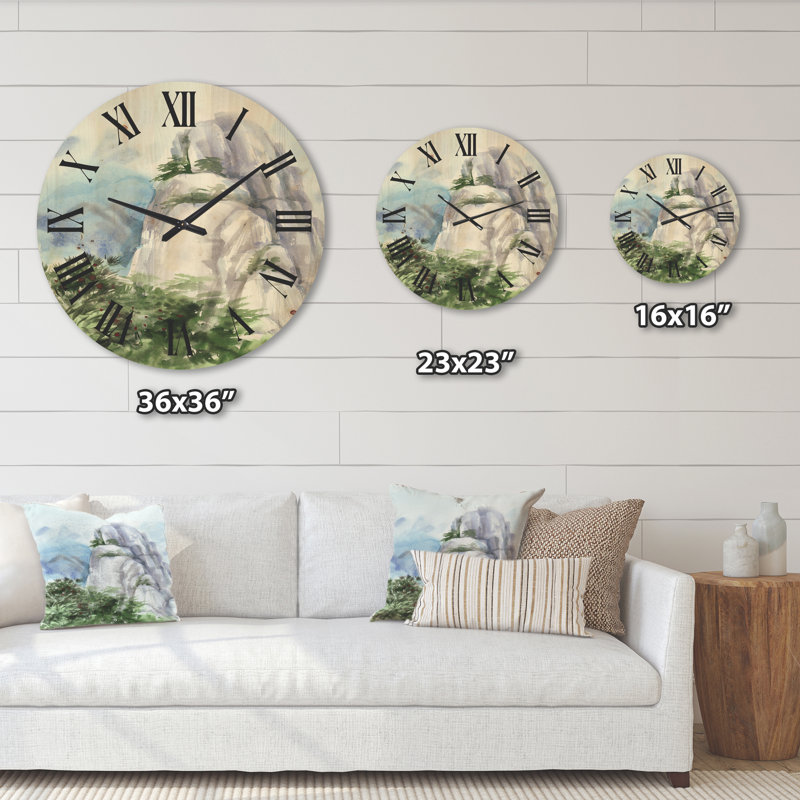 Horloge murale en bois Mountain Top in the Clouds, Grand