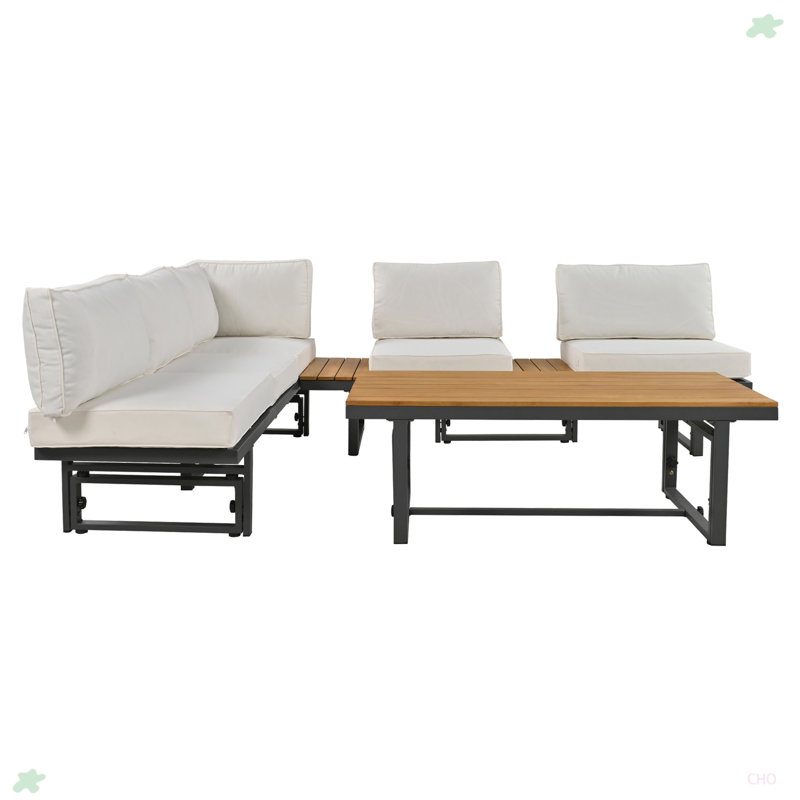 Ensemble de canapés modulaires d'extérieur 3 pièces avec sièges à hauteur réglable et table basse 3 pièces, Beige