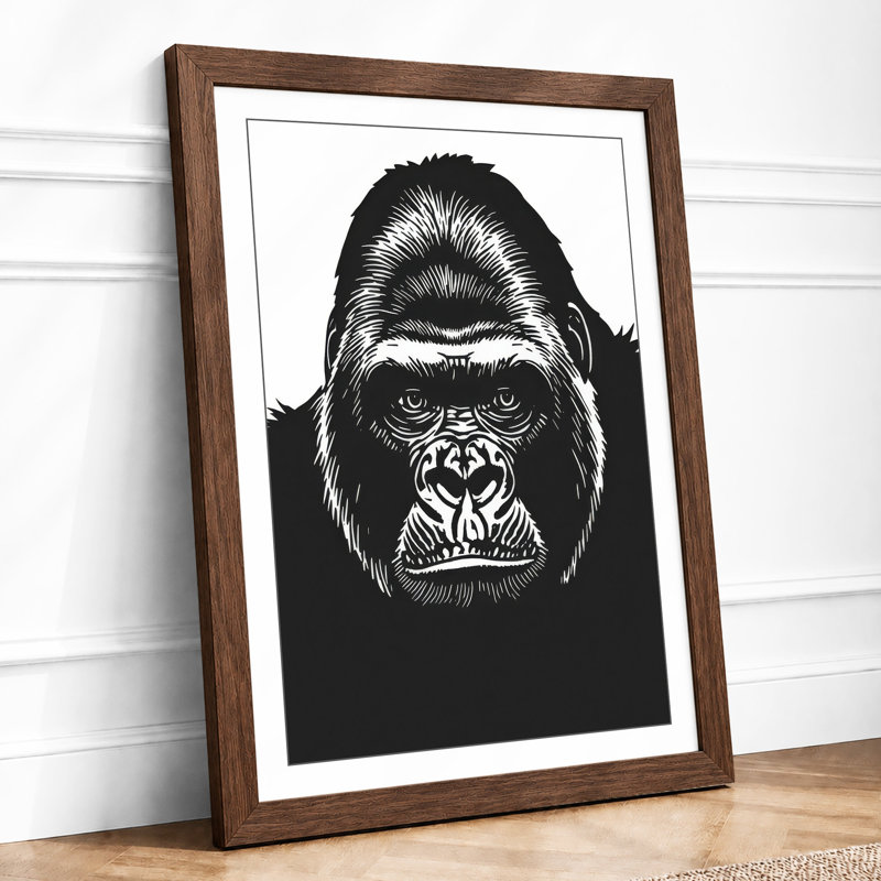 Gorilla Confrontation Modern - Framed Print, Walnut, A4 - 29.7 x 21.0 cm