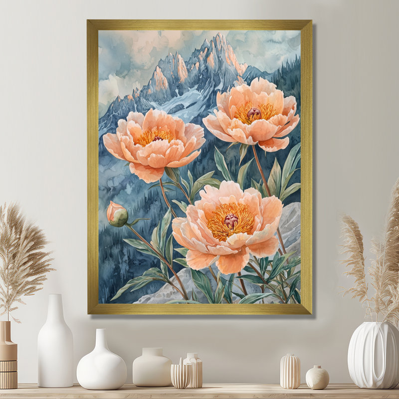 Genella - salon d'art mural floral, H 44 po x l 34 po, Reproduction encadrée d'une seule photo, Doré