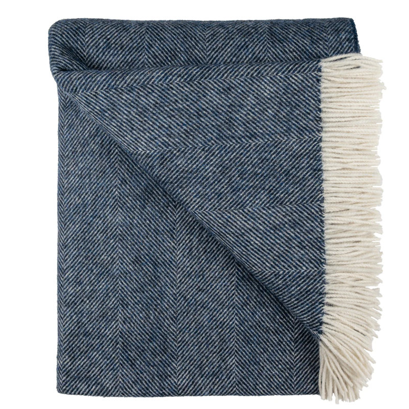 Jeté tissé en laine d'agneau Shetland, Bleu marine