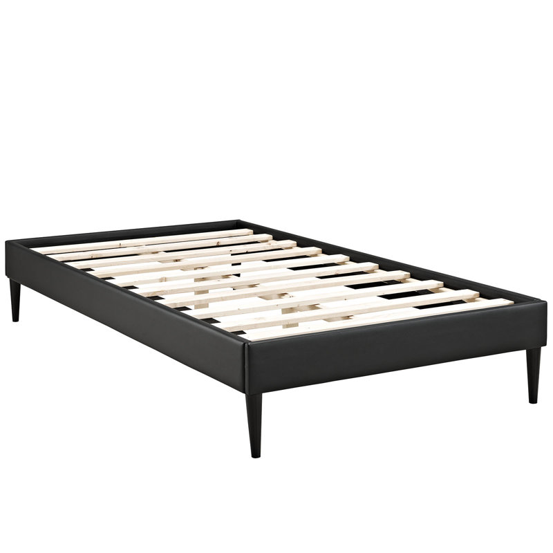 Modway Sherry Vinyl/Wood Bed Frame with Round Tapered Legs, White, Twin
