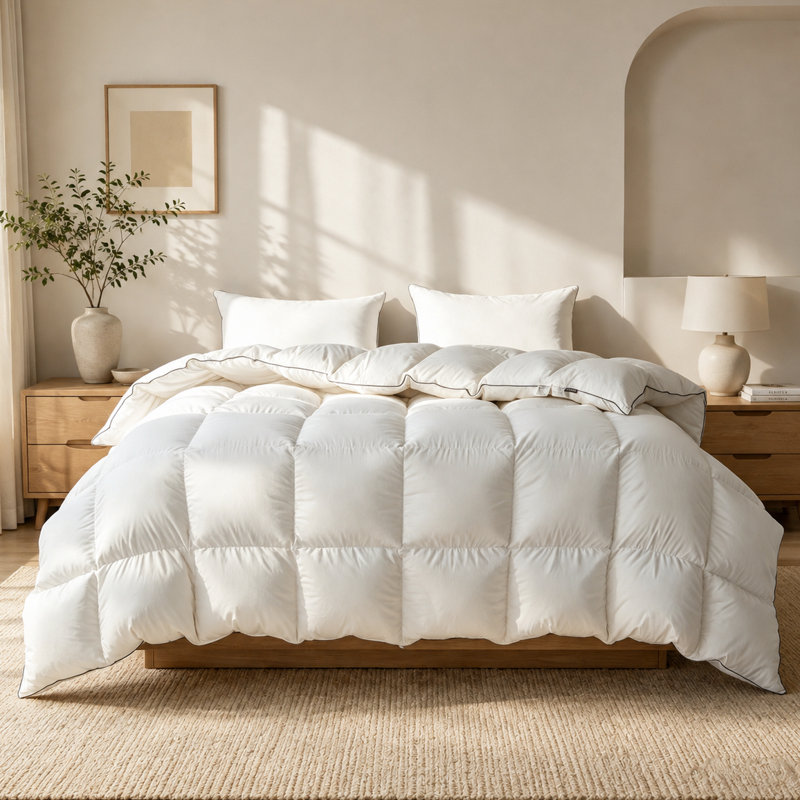 Feather and Down Fiber Comforter, Hypoallergenic Cotton Duvet Insert, Luxury Hotel All Seasons Bedding, Oversized King, White