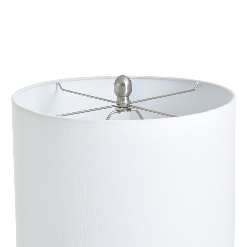 Axcell - Two-Tone Ceramic Table Lamp - Speckled Cream, Greige Finish - Brushed Silver Base - White Linen Shade