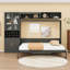Lit escamotable mural en bois avec canapé, lumières, tablettes et port USB-1840799315-1840799313