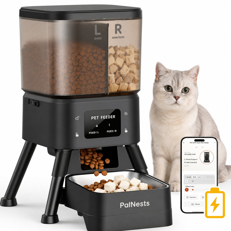 4L Automatic Cat Feeder, Dual Chamber Pet Feeder, Dry/Treat Portion, APP Control