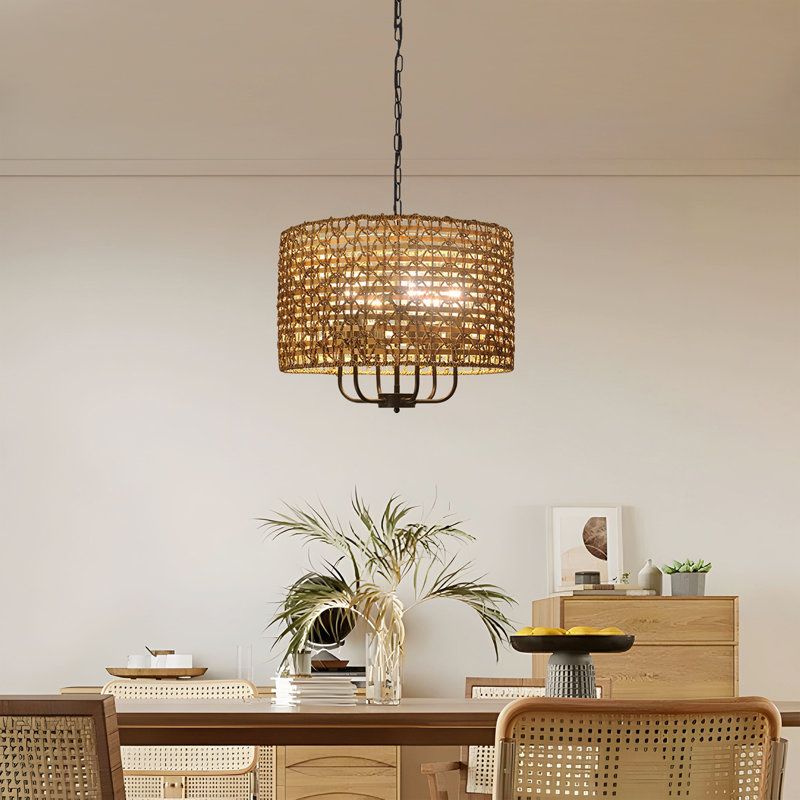 Ekkehard 6-light Boho Handwoven Rattan Chandelier
