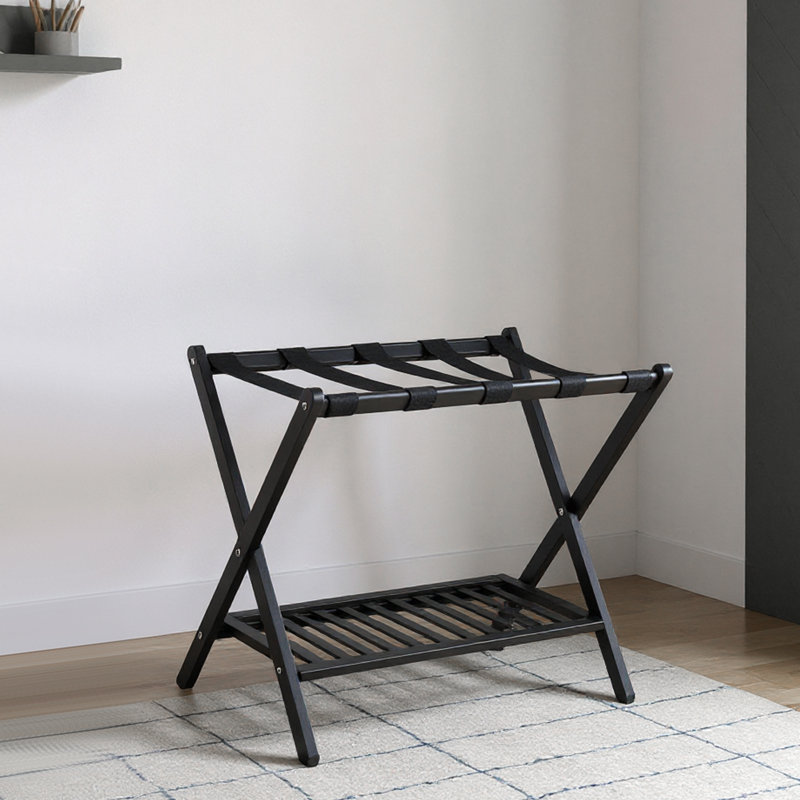 Folding Bamboo Luggage Rack, Black