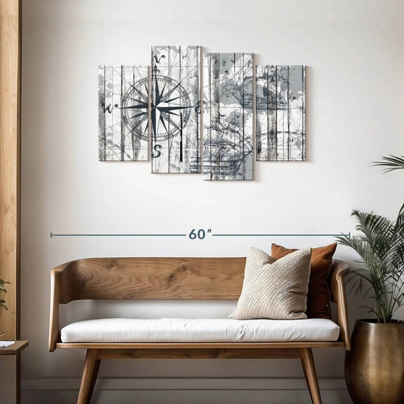Boussole, reproduction sur toile, H 27 po x l 43 po x P 1,25 po
