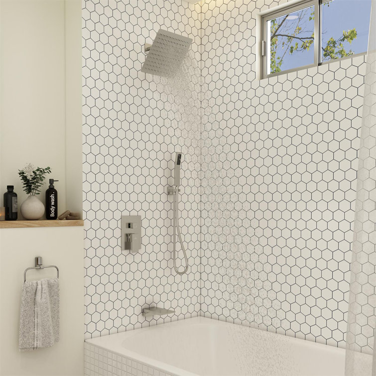 10 Inch 3-Function Rainfall Shower System with Tilt Shower Head and Waterfall Tub Spout