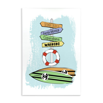 «Glam Surfboard & Sign», art de la giclée encadrée par Martina Pavlova