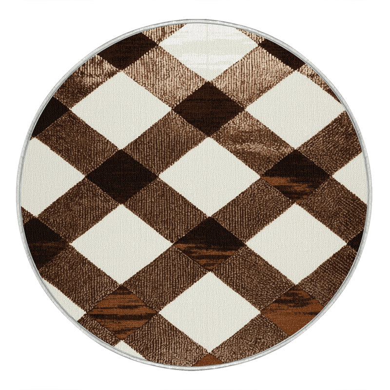 Tapis beige à carreaux lavable à la machine, Rond 6 pi