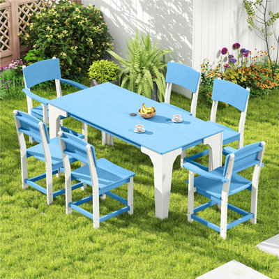  6-person Patio Dining Set All-weather Poly Chair Outdoor Rectangular Table