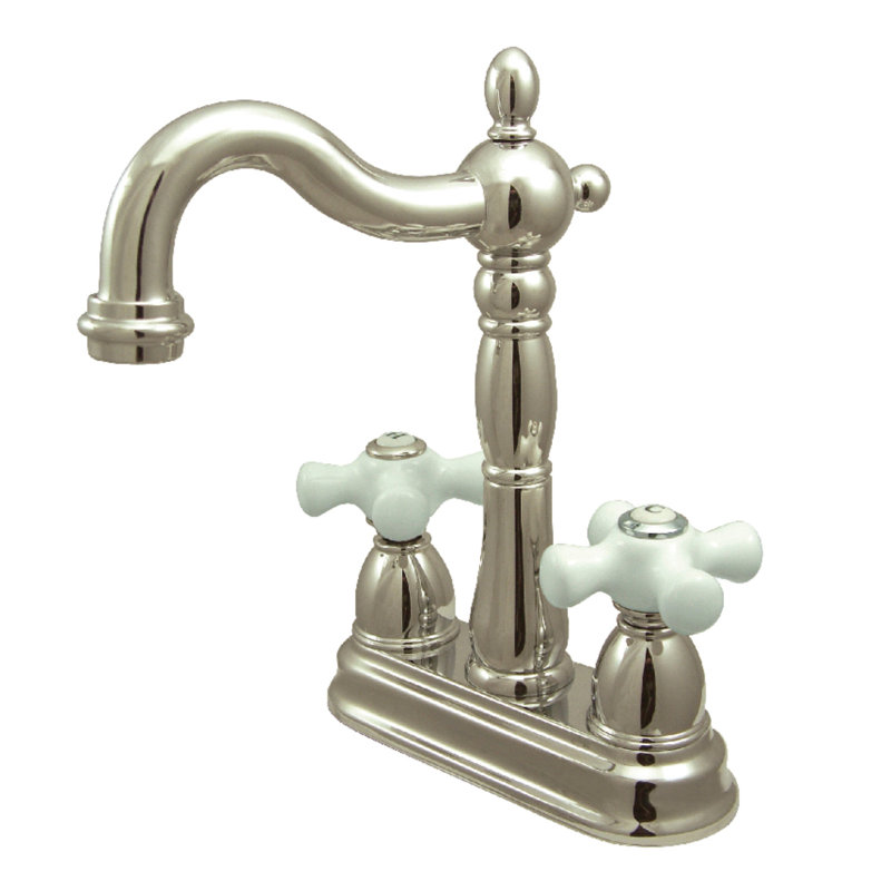 Kingston Brass Heritage Two-Handle 2-Hole Deck Mount Bar Faucet, Polished Nickel