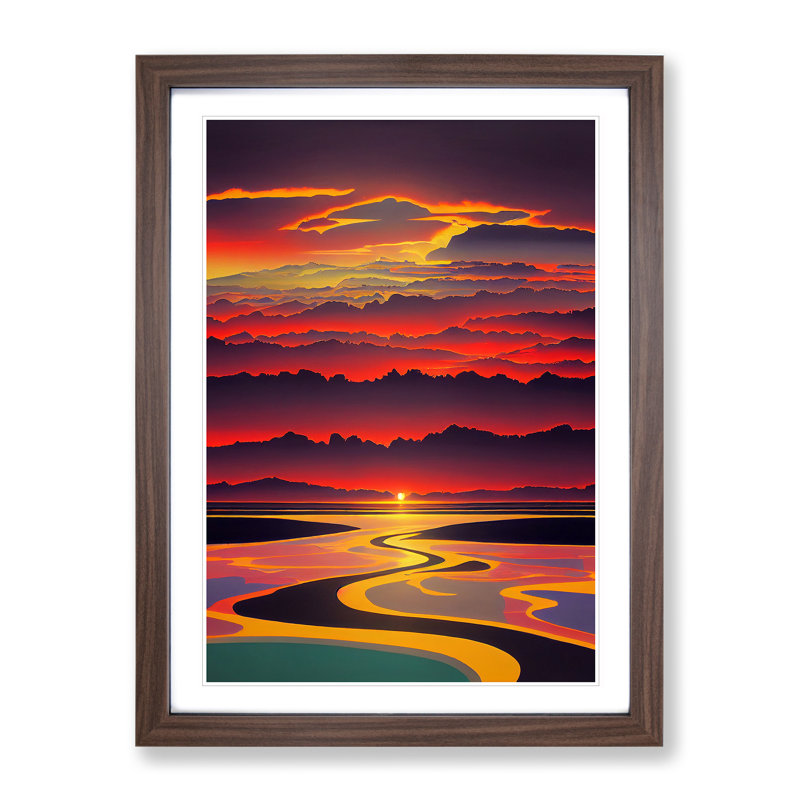 Exquisite Sunset View - Single Picture Frame Print, 34cm H x 25cm W x 2cm D, Walnut