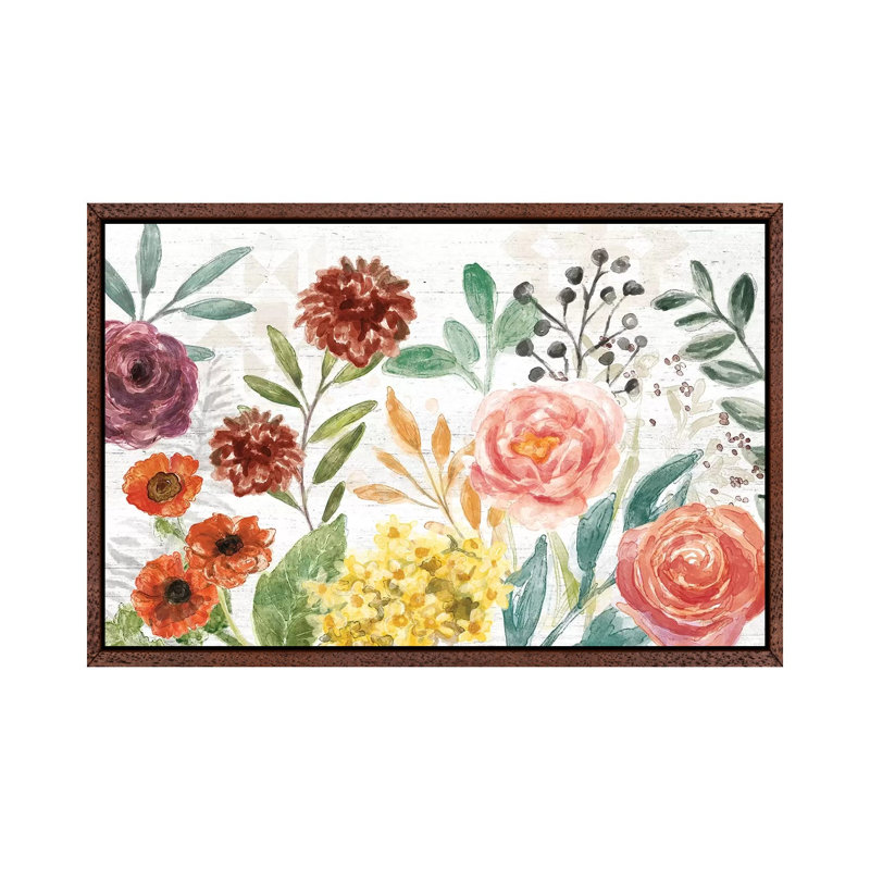 Flower Fest I by Mary Urban - Painting on Canvas, 101.6cm H x 152.4cm W x 3.81cm D, Classic Brown Wood Framed