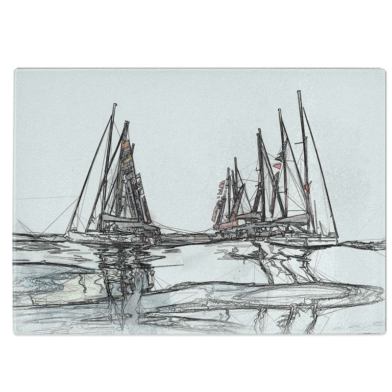 Tempered Glass Boats in Majorca Chopping Board, 39 cm W x 28.5 cm L