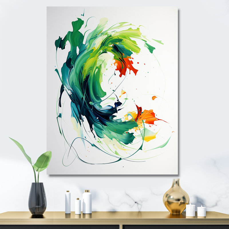 «Green and White Abstract Expression Peinture I», art mural abstrait, Toile tendue, H 44 po x l 34 po x P 1,5 po