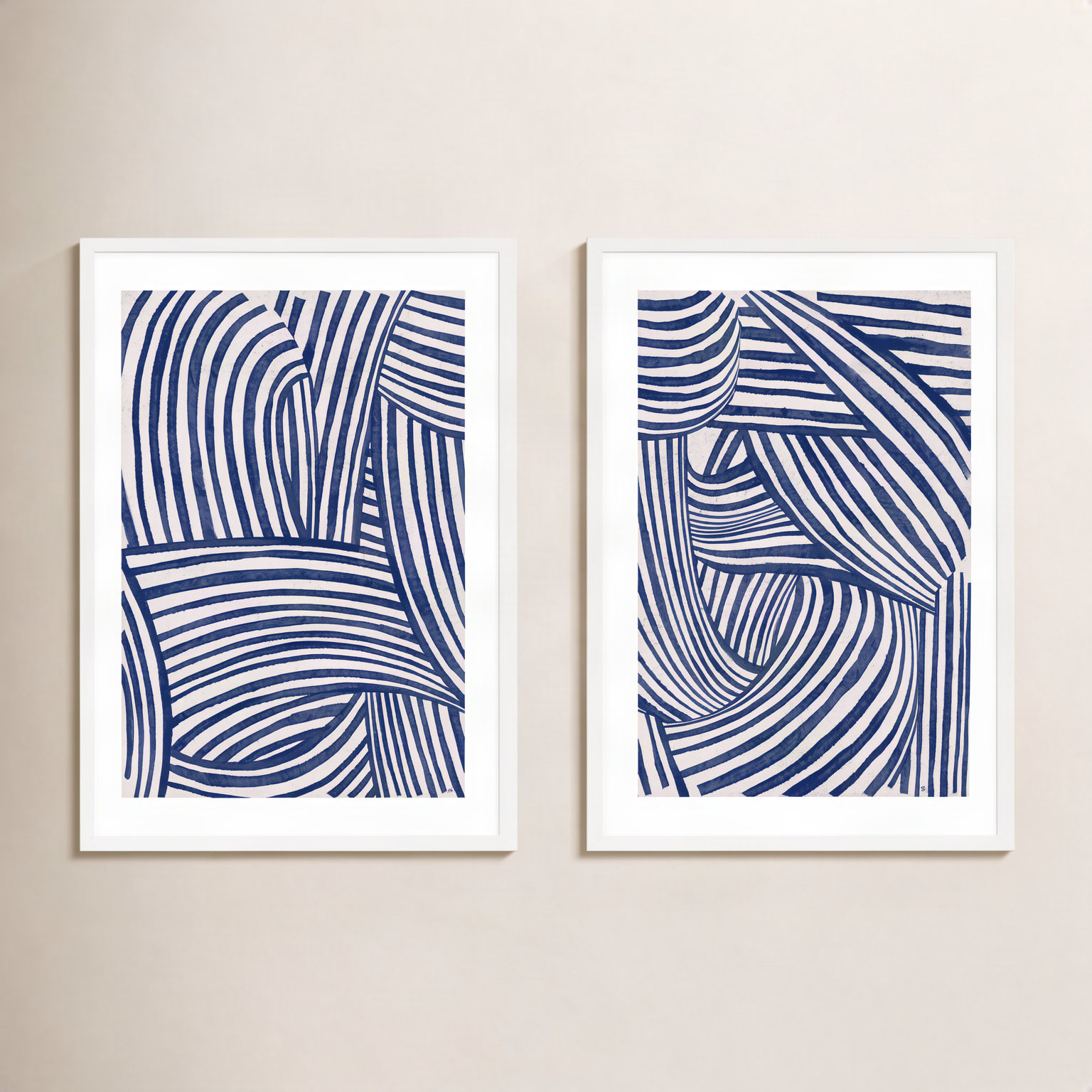 Blue Waves 2-Piece Painting Set, 25" H x 17.5" W x 1.25" D, White Framed