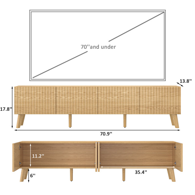 71'' Fluted Tv Stand,Mid Century Modern Tv Console for 70 Inch Tv,Entertainment Center with Storage for Living Room and Bedroom